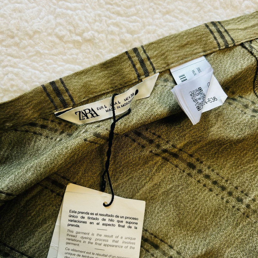 Zara Olive Green Plaid Shirt